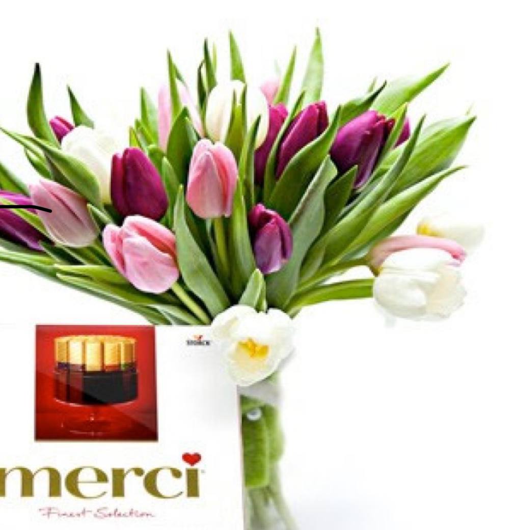 Spring set of Tulips and a box of Mercy chocolates